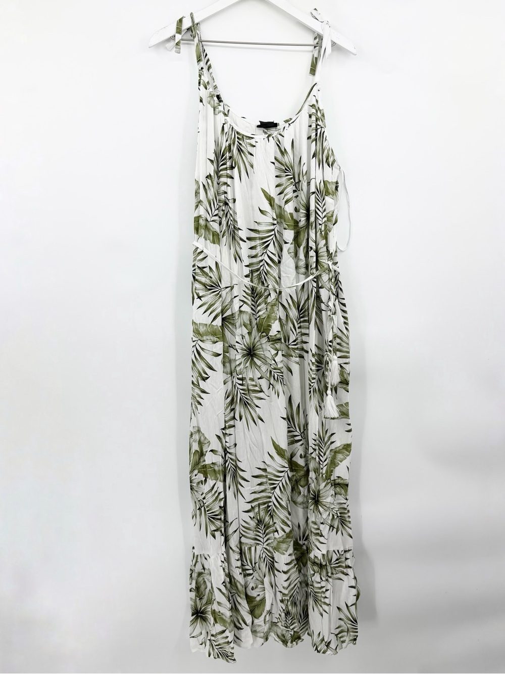 City Chic White Maxi Dress with Green Leaf Print